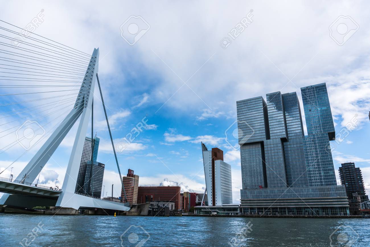 Rotterdam Skyline With Erasmus Bridge Kop Van Zuid Neighborhood