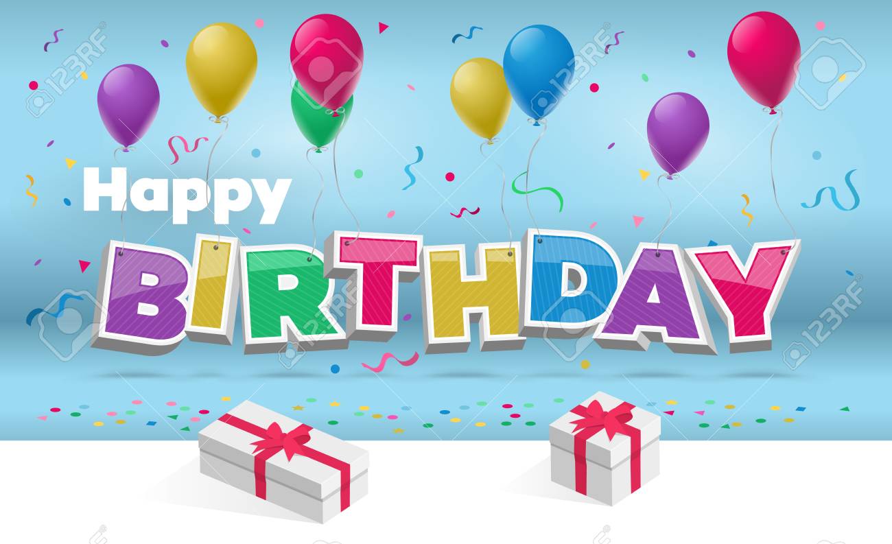 happy birthday party card template with colorful balloons 3d
