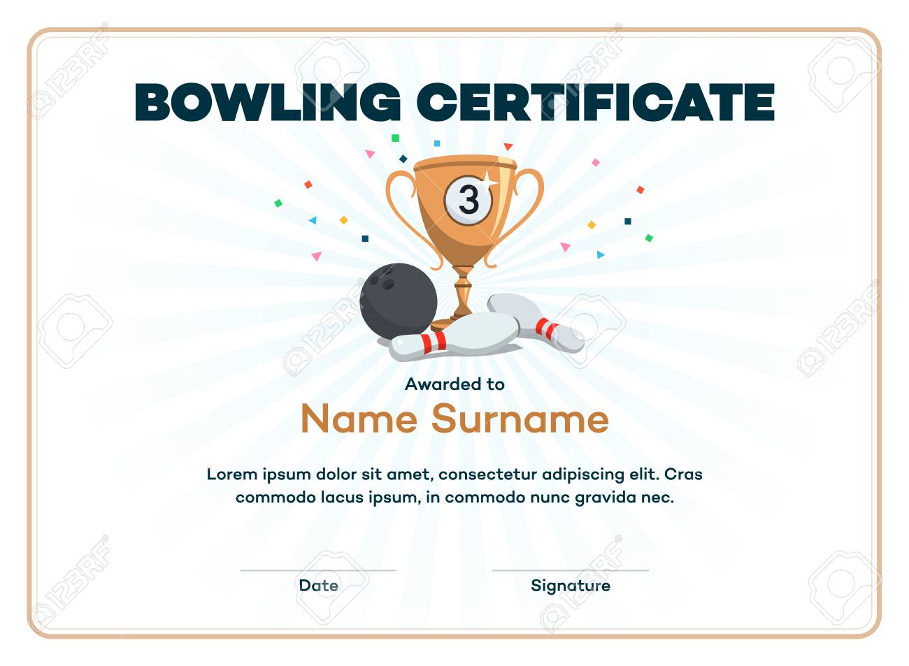 modern third place bowling certificate with a bronze winning bowling certificates