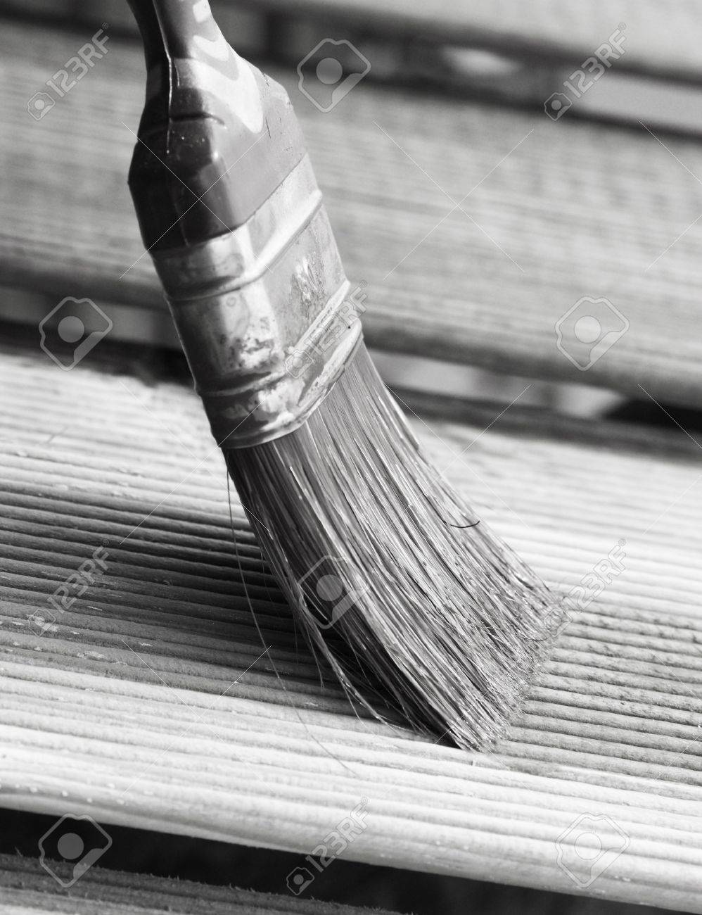 Brush Painting Wooden Furniture Black White Tone Stock Photo