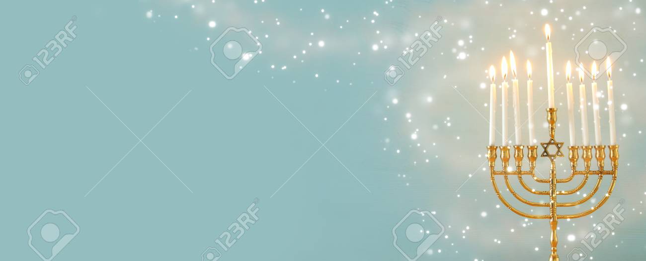 Image of Jewish holiday Hanukkah background with menorah (traditional candelabra) and candles - 111107115 Image of Jewish holiday Hanukkah background with menorah (traditional candelabra) and candles - 111107115