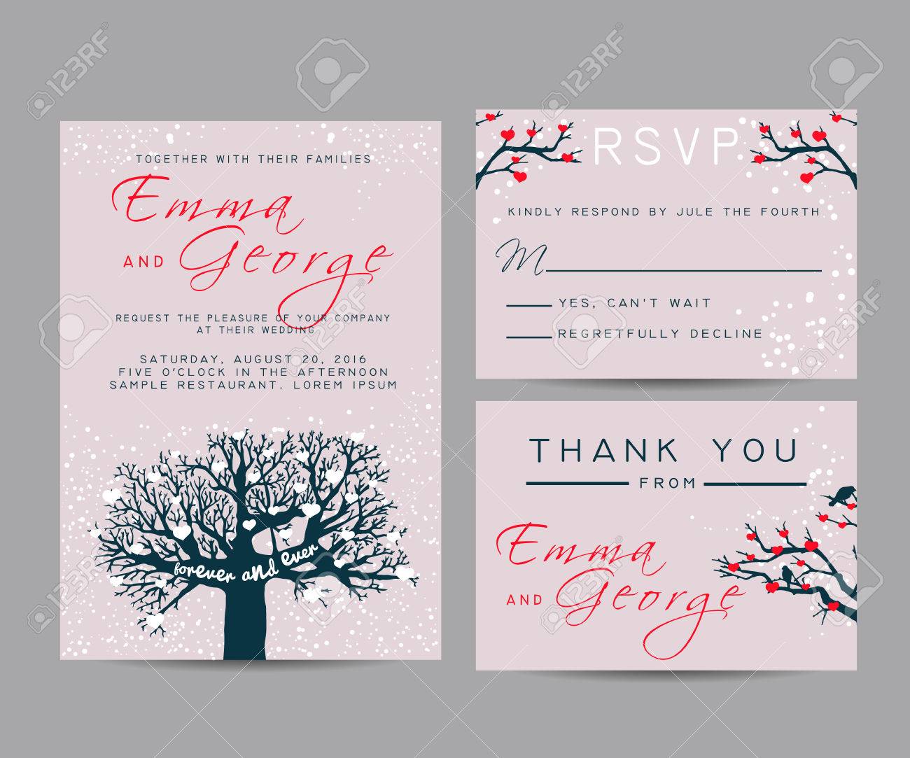 Schone Hochzeitseinladung Mit Fee Baum Gesetzt Lizenzfrei Nutzbare Vektorgrafiken Clip Arts Illustrationen Image