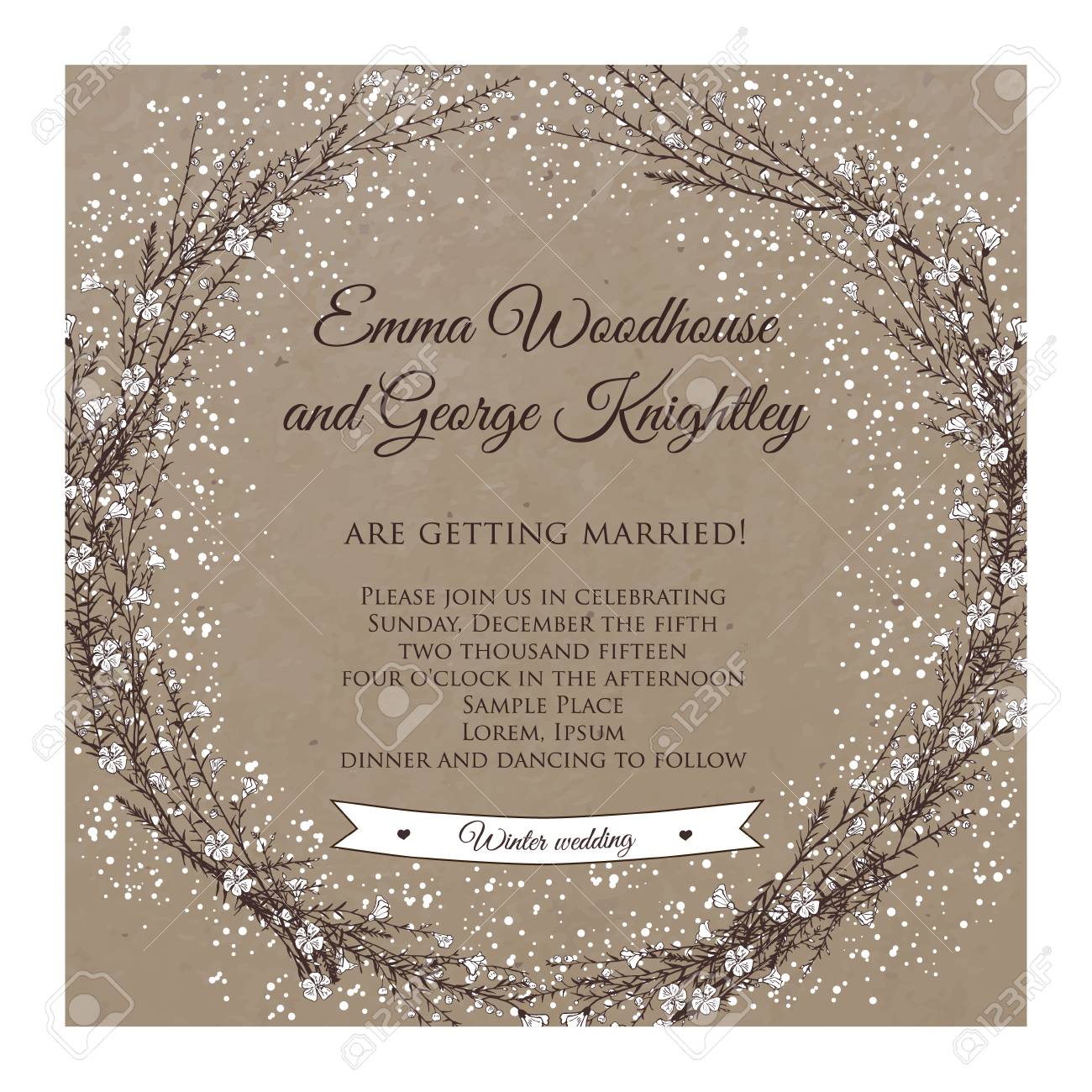 Winter Wedding Invitation Card On Kraft With Hand Drawn Branch Royalty Free Cliparts Vectors And Stock Illustration Image 96942465