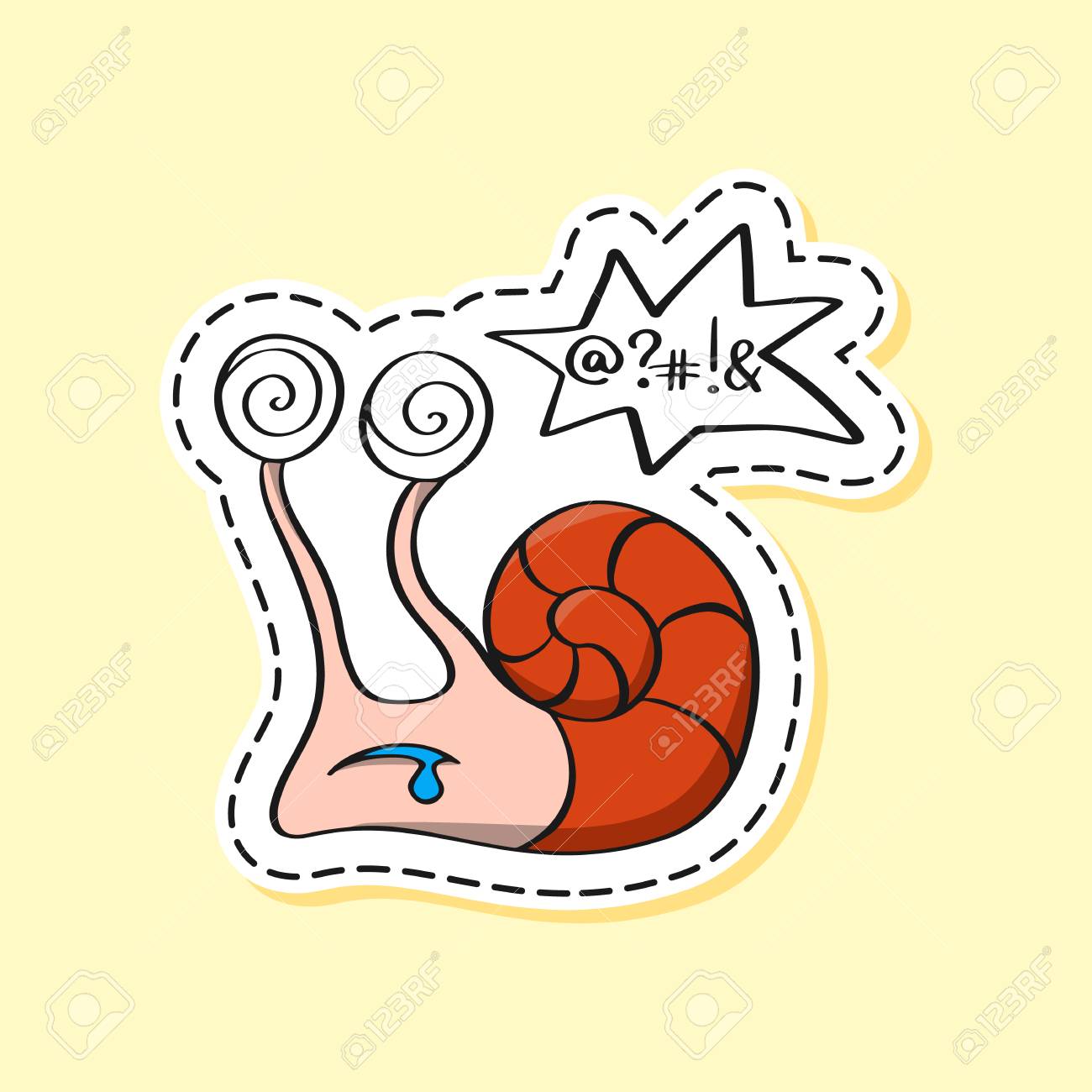 カタツムリのステッカー 面白い絵文字 自然の特徴 カートゥーン アイコン 要素 デザイン カード ギフト テキスタイル ロゴ 理解不能 混乱 催眠 言葉なし のイラスト素材 ベクタ Image