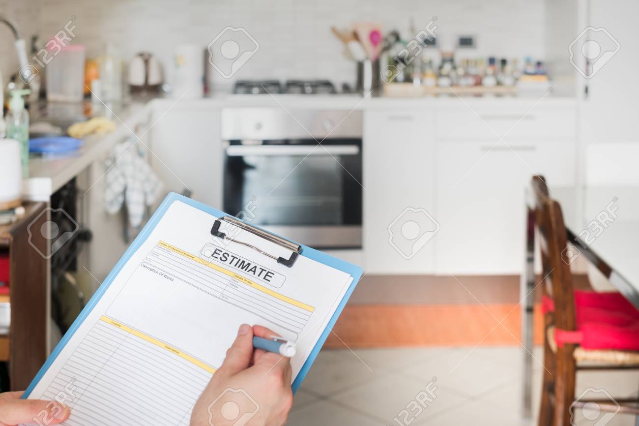kitchen renovation of domestic appliances estimate costs stock photo