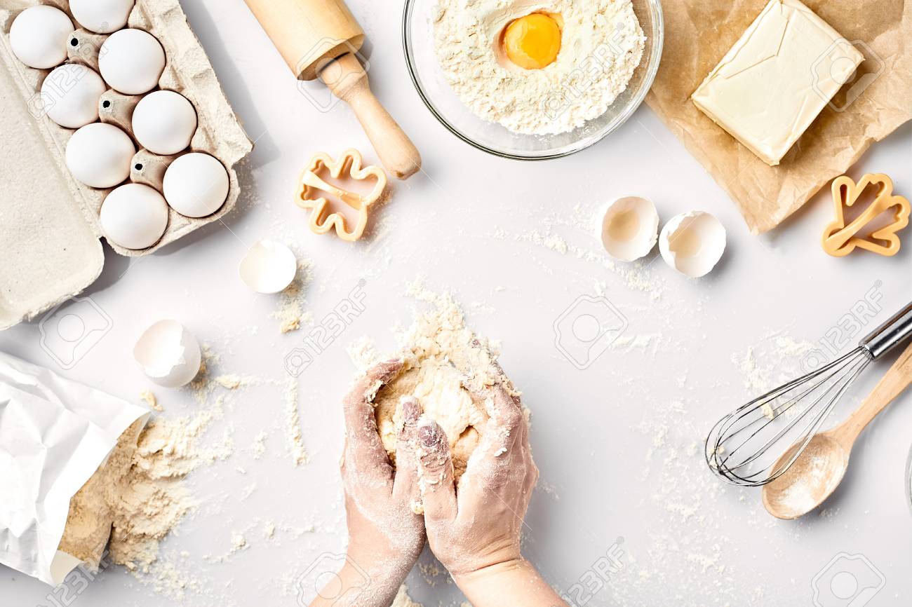 Baker Preparing To Knead The Dough Top View Cooking Bakery Concept Stock Photo Baker Preparing To Knead The Dough Top View Cooking Bakery Concept Stock Photo