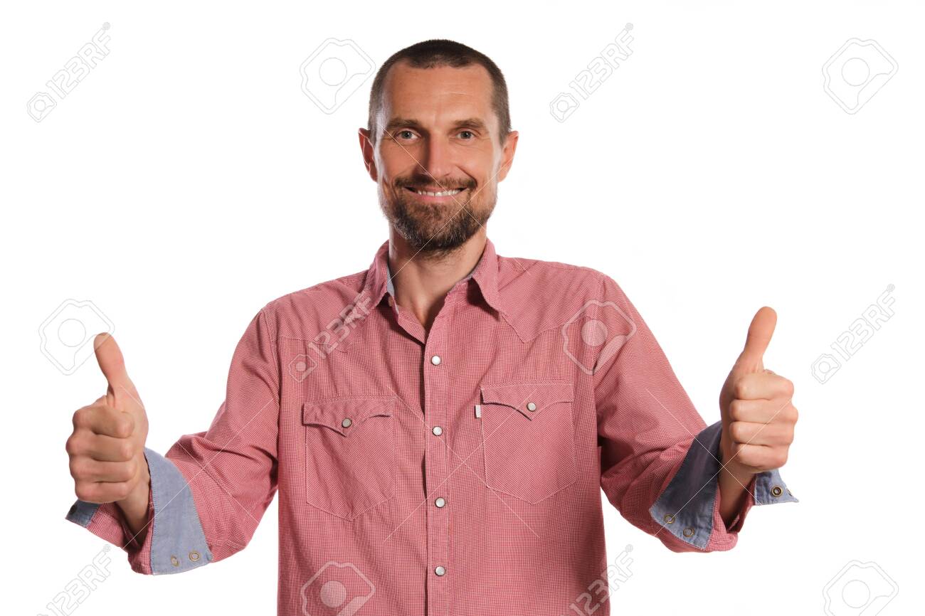 Middle Aged Man With Beard Mustache And Short Haircut Posing