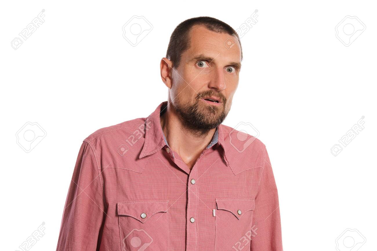 Middle Aged Man With Beard Mustache And Short Haircut Posing