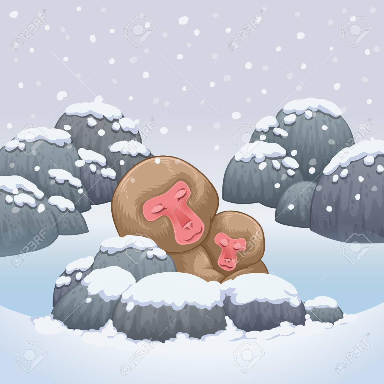 雪猿温泉温泉ベクトル図でリラックスのイラスト素材・ベクター Image