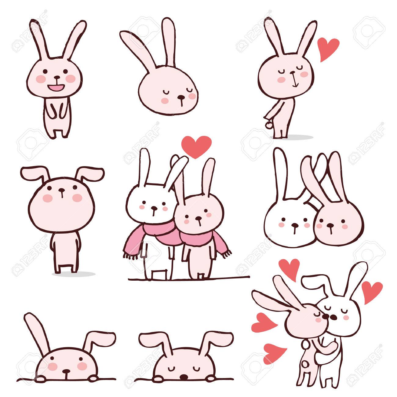 Conejo Ilustracion Estilo Pintado A Mano Ilustraciones Vectoriales Clip Art Vectorizado Libre De Derechos Image