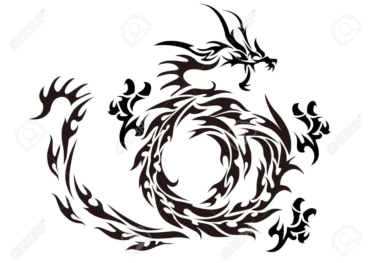 渦巻き模様の部族の龍図のイラスト素材 ベクタ Image