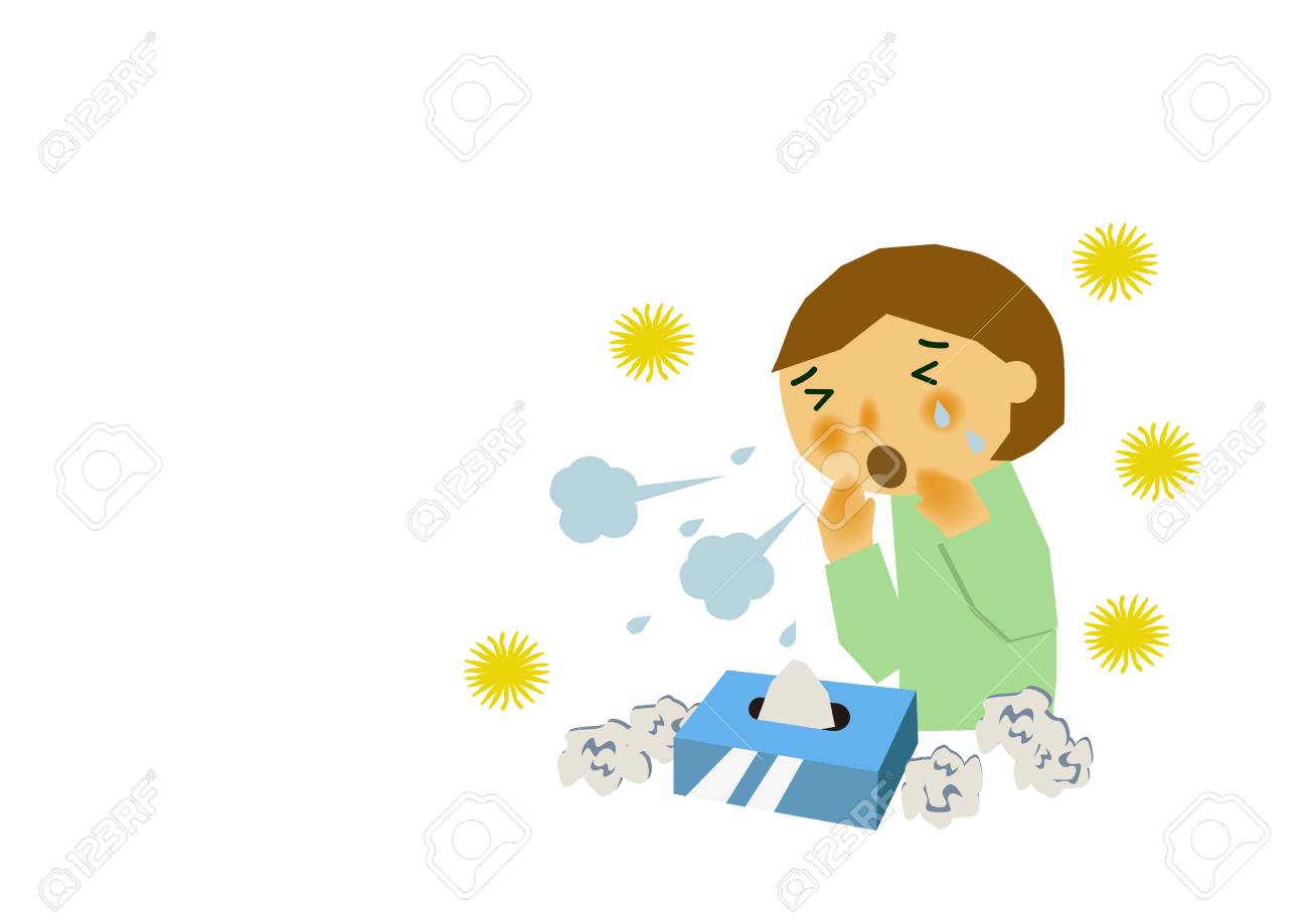 花粉症のイメージ アレルギーのイメージ スギ花粉とアレルギーの人々 鼻水や花粉症のイメージ のイラスト素材 ベクタ Image