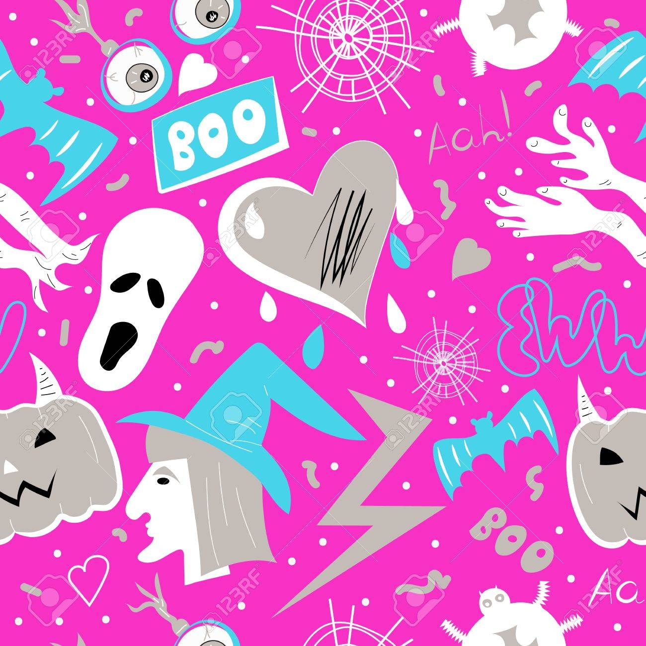 Halloween Background Glamour Holiday Vector Pink Seamless Pattern Witch Eyeball Lightning Halloween Background Glamour Holiday Vector Pink Seamless Pattern Witch Eyeball Lightning