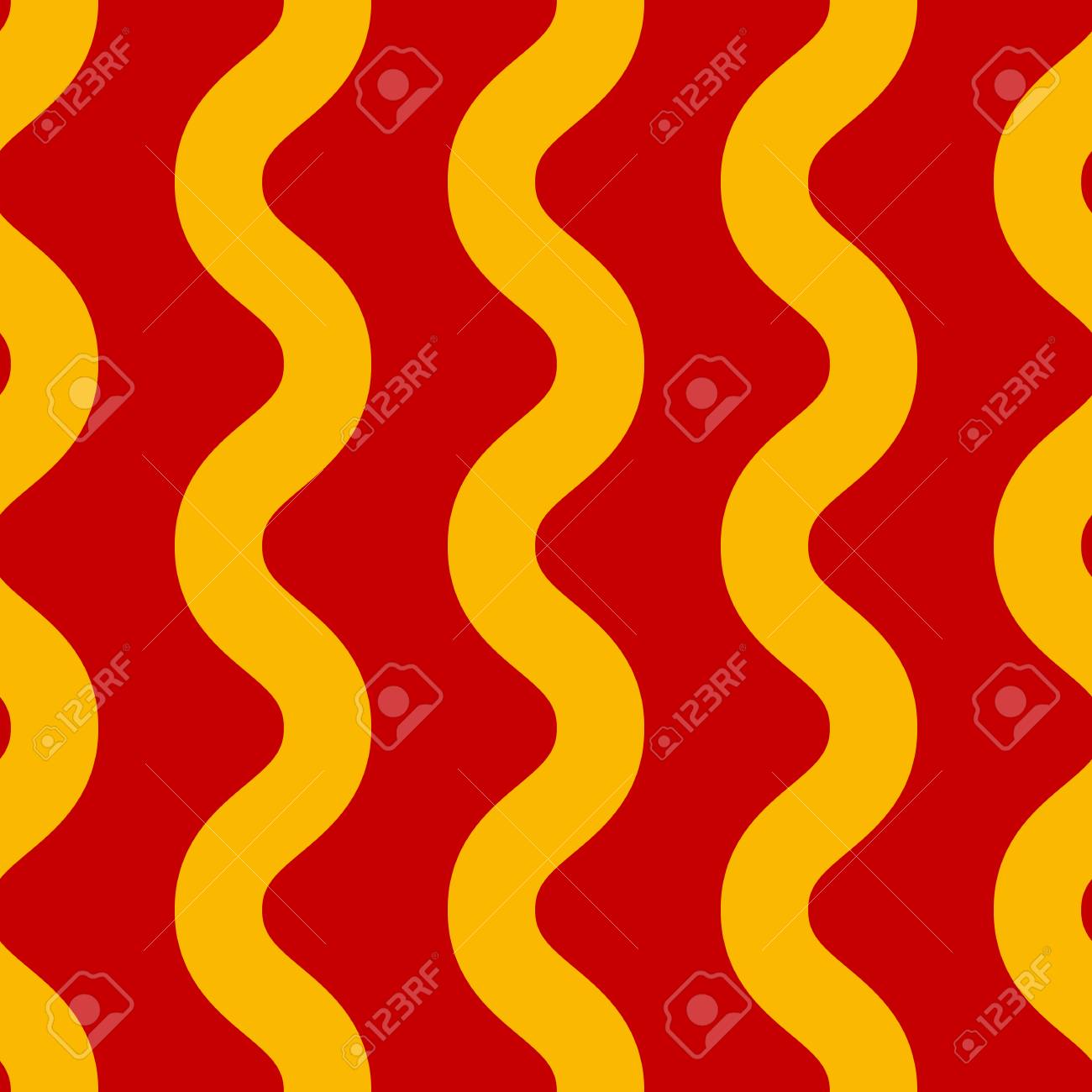 シームレス パターン 赤の背景に黄色の波線パスタ ベクトルの図 のイラスト素材 ベクタ Image