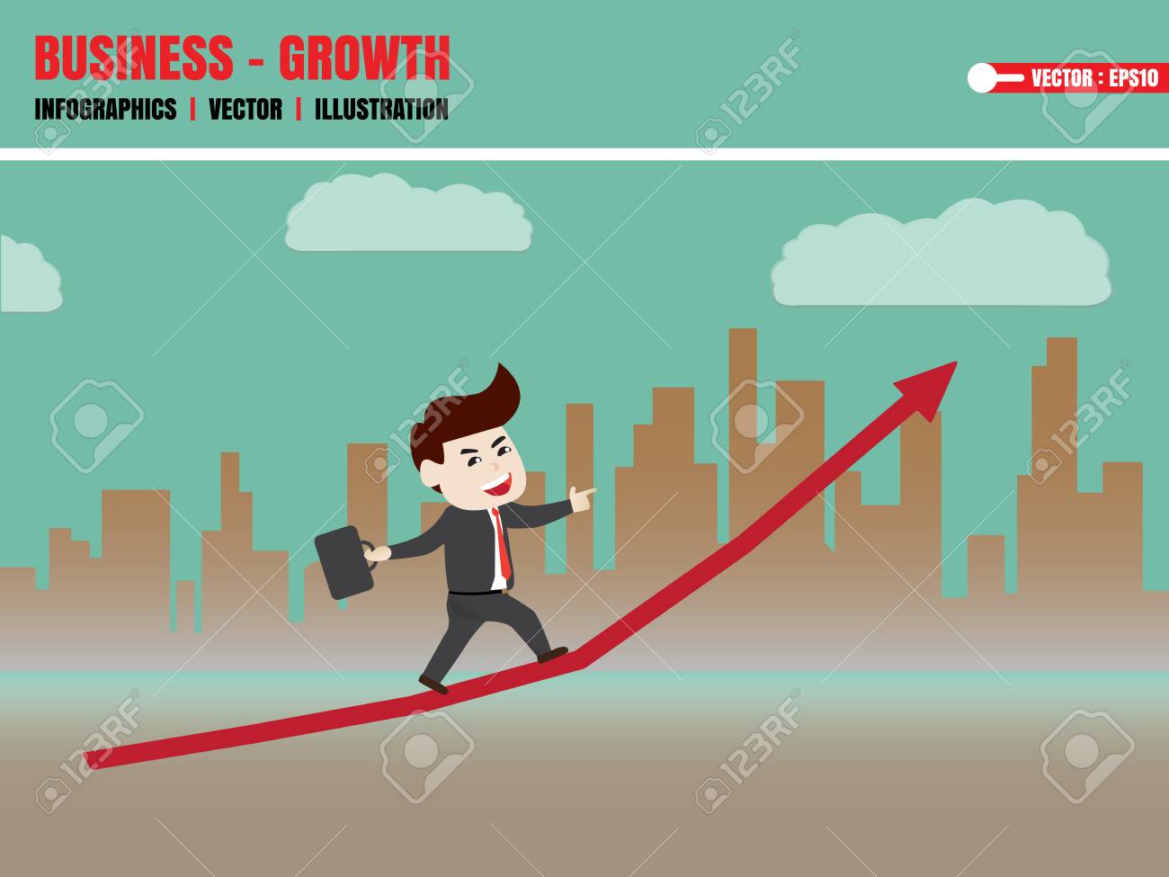 先進的なビジネスの成長の上を歩くビジネスマン のイラスト素材 ベクタ Image