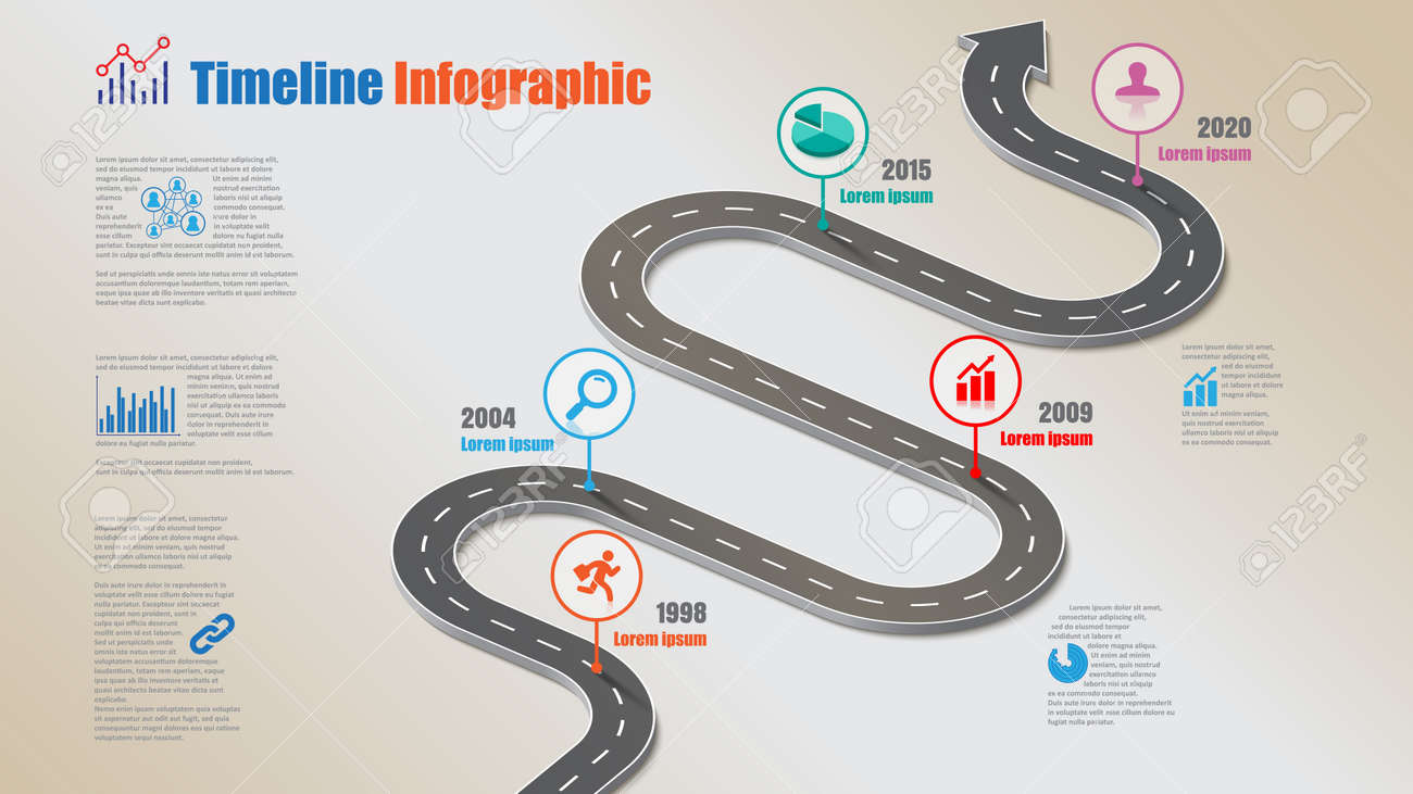 Business road map timeline infographic template with pointers designed for abstract background milestone modern diagram process technology digital marketing data presentation chart Vector illustration - 153898880 Business road map timeline infographic template with pointers designed for abstract background milestone modern diagram process technology digital marketing data presentation chart Vector illustration - 153898880