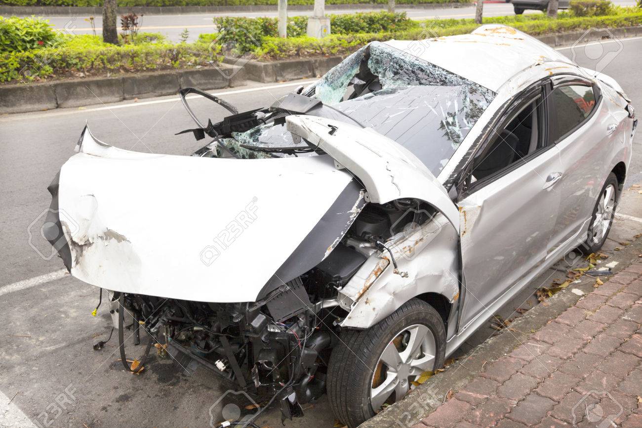Car Accident And Wrecked Car On The Road Stock Photo, Picture And Royalty Free Image. Image 24611540.