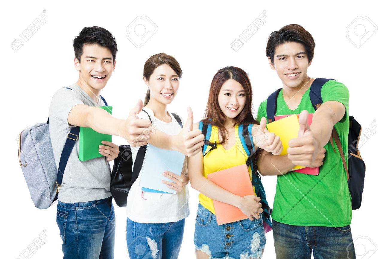 happy group of the college students with thumbs up - 56763448 happy group of the college students with thumbs up - 56763448