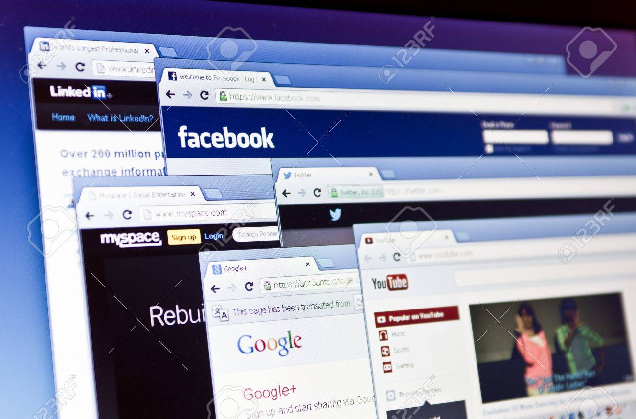 Facebook Twitter Youtube Linkedin Myspace や Google の検索エンジンなどのコンピューターの画面上のリエカ クロアチア 2 月 25 日 ソーシャル メディア Web サイト ソーシャル メディア サイトは 世界で最も訪問された Web サイトです 13 年 2 月 25 日