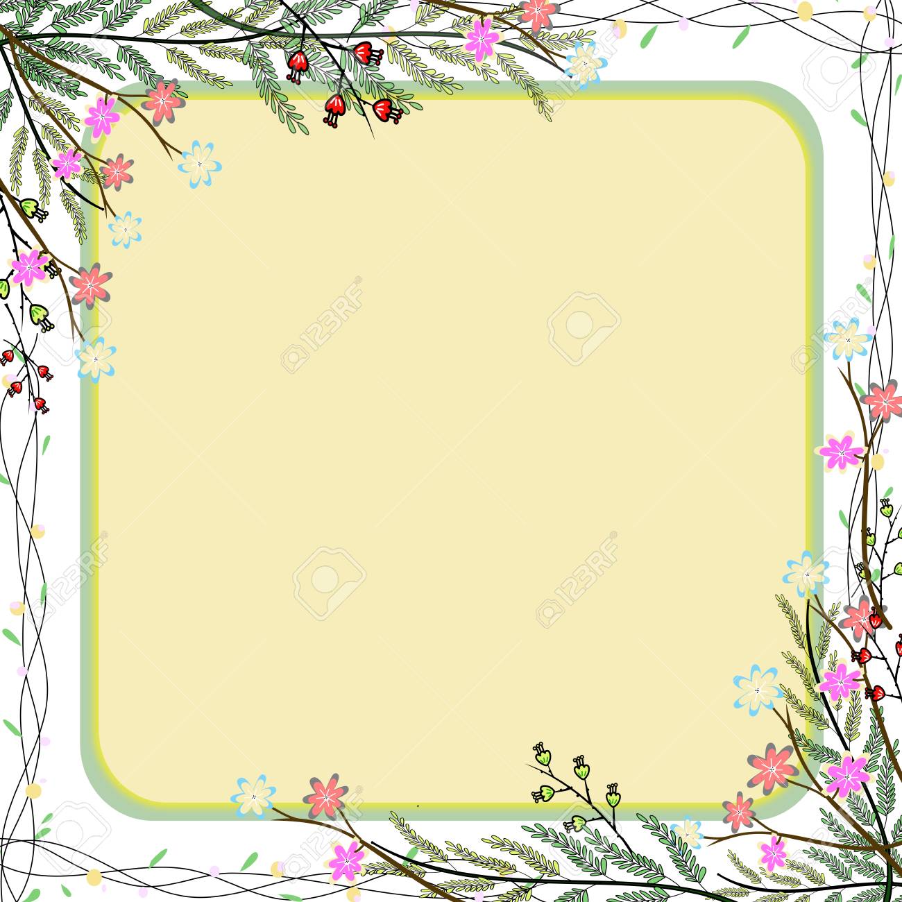 Nature Cadre Coloré De Fleurs Dessin à La Main Fond