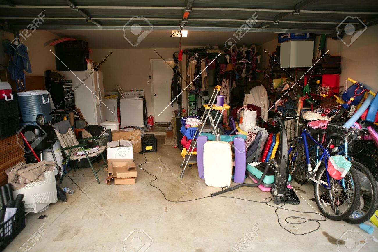 messy abandoned garage full