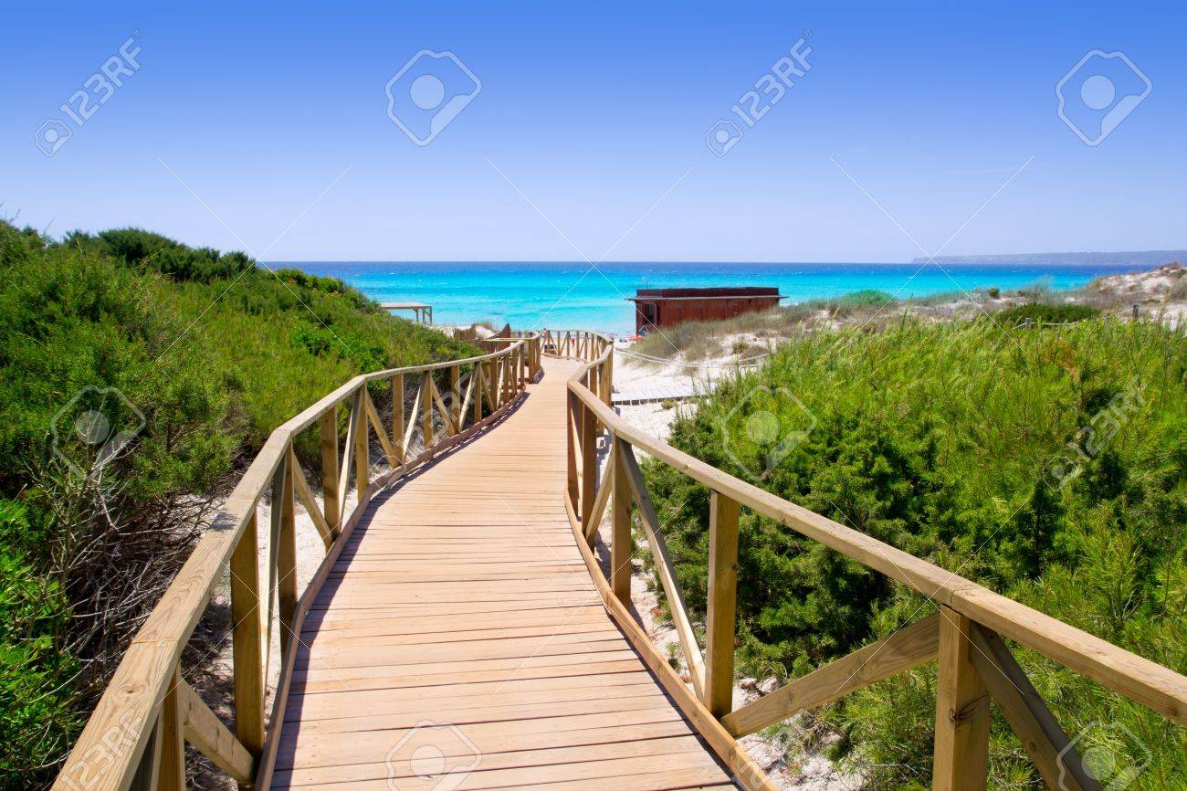 Formentera Migjorn Els Arenals Beach Walkway Of Wood In Spain