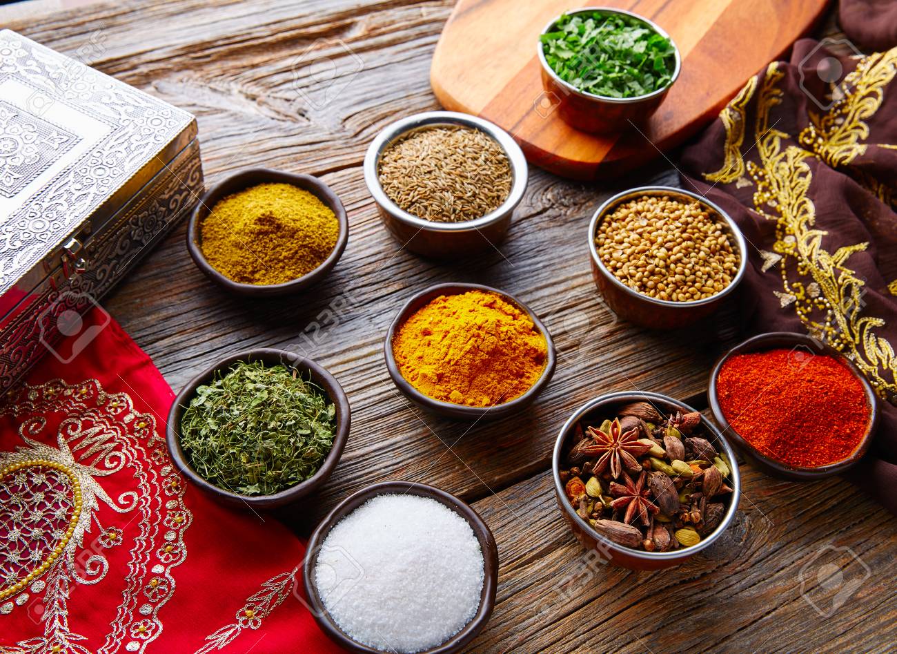 Indian Cuisine Spices Mix As Coriander Curry Cardamom Cumin Stock Photo Picture And Royalty Free Image Image 78567614