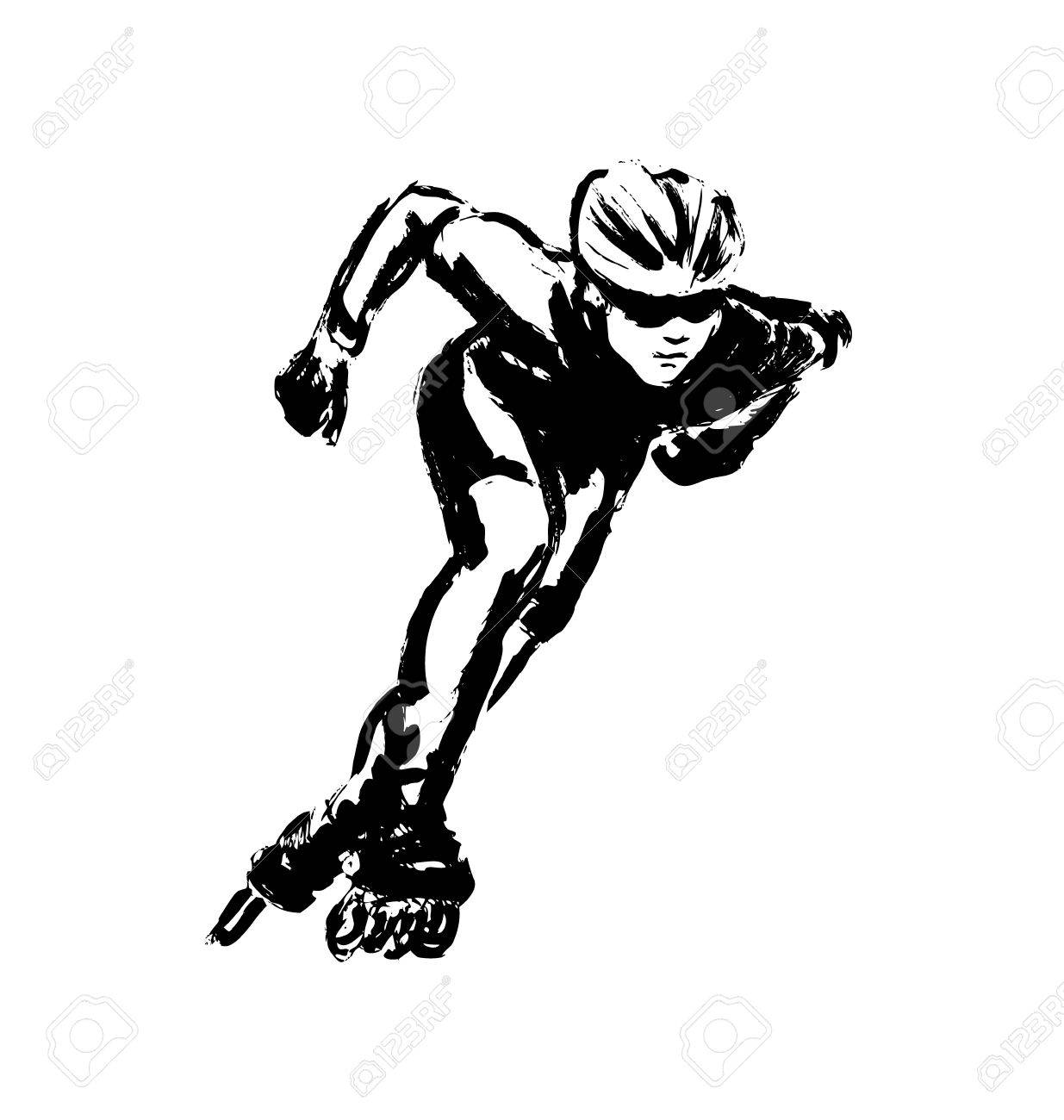 Continuous one line drawing of Speed skating athletes 23117512 Vector Art  at Vecteezy