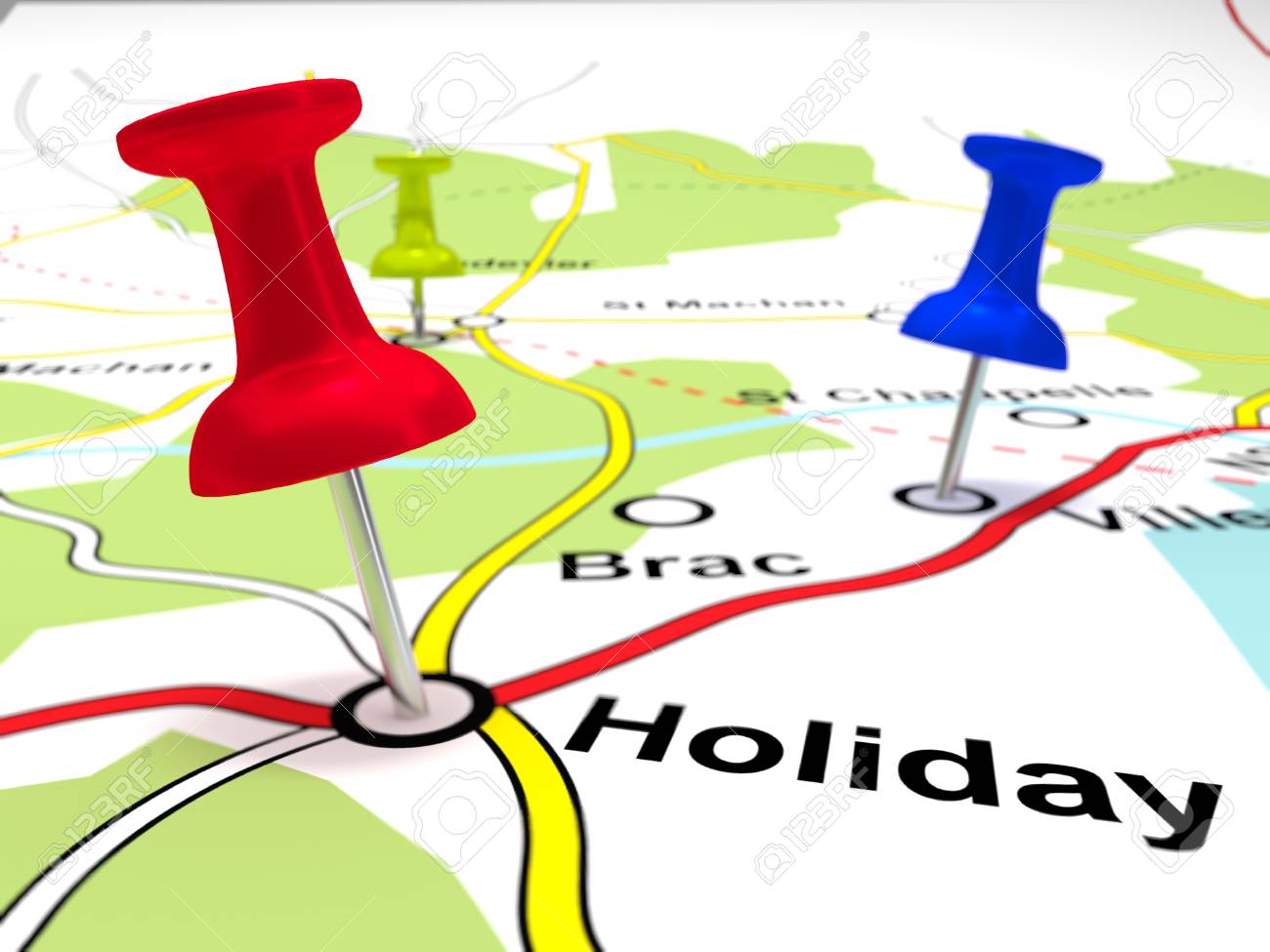 pin points on a map a map with the place holiday pin pointed
