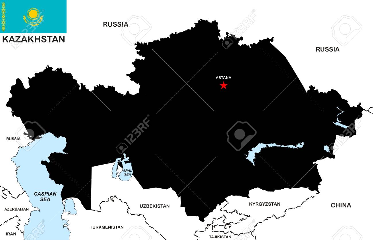 very big size kazakhstan black map with flag stock photo picture size of kazakhstan