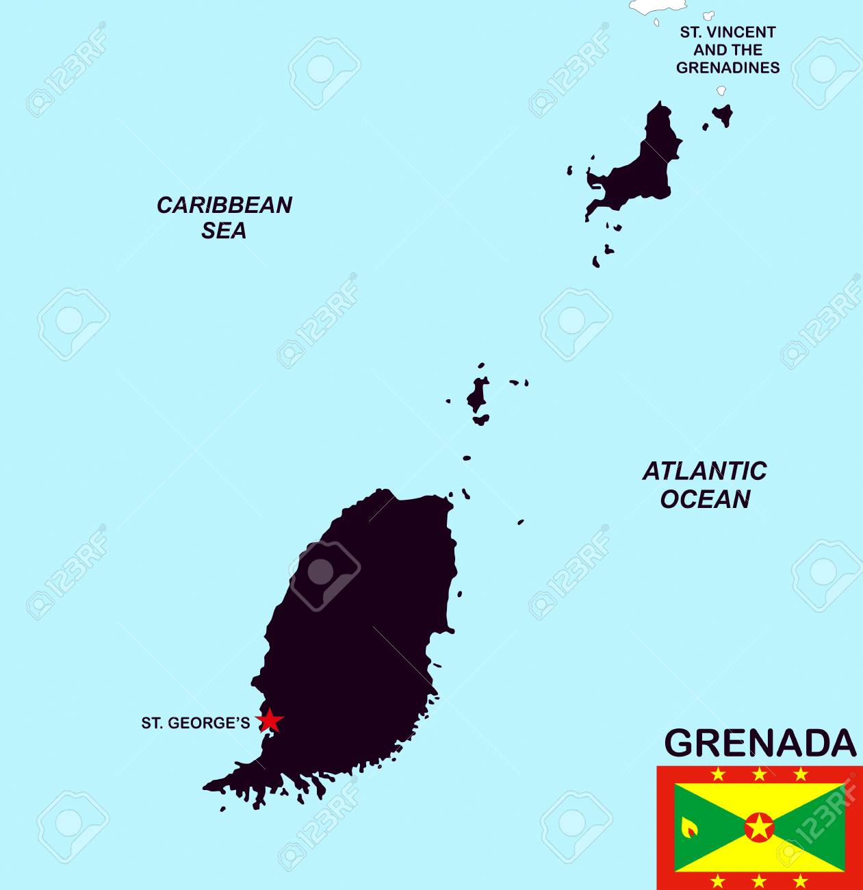 very big size illustration grenada country map with flag stock photo grenada size
