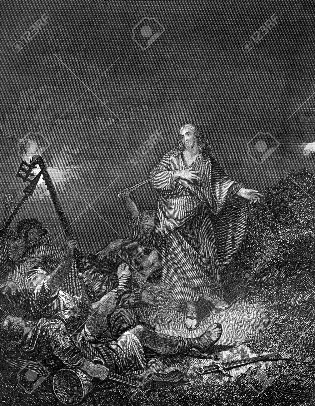 刻まれたビンテージ図イメージではもはや 1852年著作権ビクトリア朝の聖書からユダによってイエス キリストの裏切り の写真素材 画像素材 Image 50471299