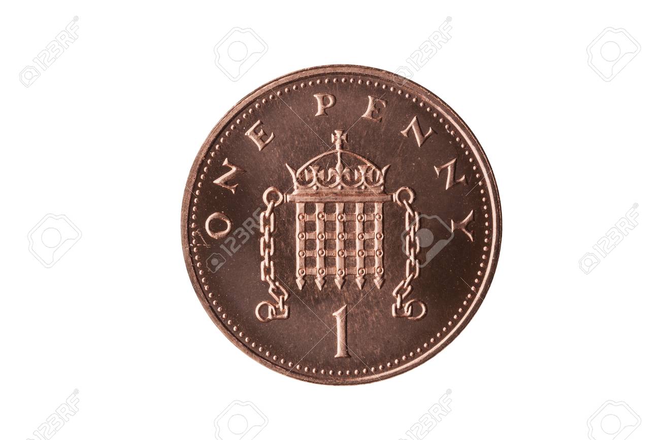 영국 영국 리버스 포트쿨리스의 새로운 1펜스 동전은 흰색 배경에 잘라져 분리되었습니다. 로열티 무료 사진, 그림, 이미지 그리고  스톡포토그래피. Image 107739908