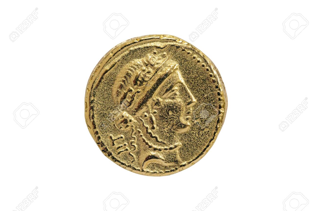 율리우스 카이사르의 로마 아우레우스 금화 복제품은 기원전 48~47년 사이에 잘라내어 흰색 배경에 격리된 앞면에 비너스 여신의 머리로  추정되는 부분이 있습니다. 로열티 무료 사진, 그림, 이미지 그리고 스톡포토그래피. Image 150927430
