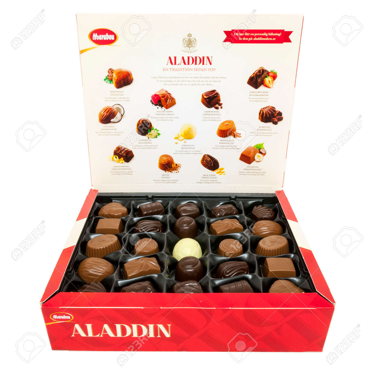 ヘルシンボリ スウェーデン 14 年 12 月 日 アラジン チョコレート選択白背景に分離されました スウェーデンの Marabou によって製造とクリスマスに非常に人気のあるボックスに含まれている個々 のお菓子の人気のある選択です の写真素材 画像素材 Image