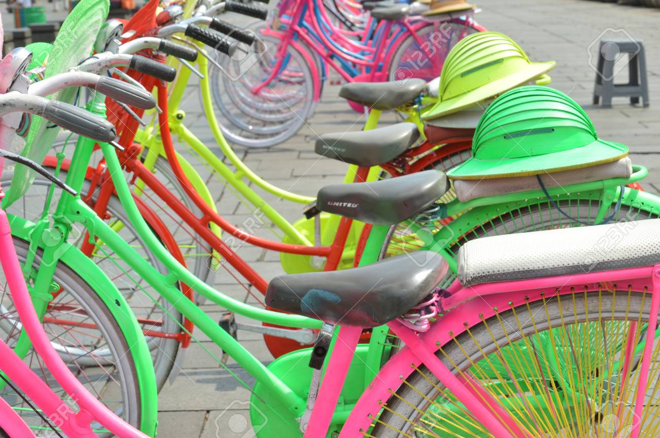 Jakarta Indonesia August 20 2016 Colorful Bicycle Rental Stock Photo Picture And Royalty Free Image Image 65865680