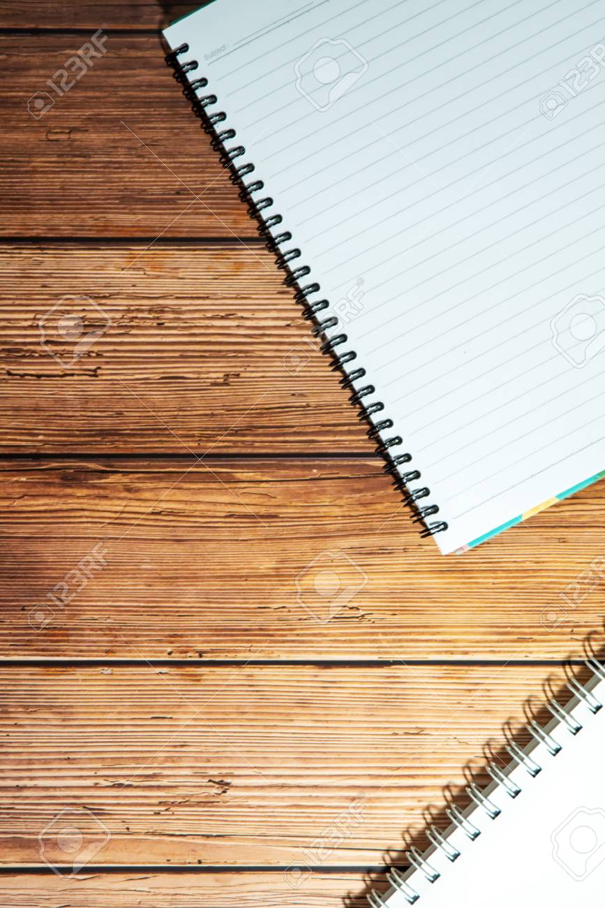 Blank Notebook On Wooden Table Opened Notepad On Top Of A Desk Stock Photo Picture And Royalty Free Image Image 111021388