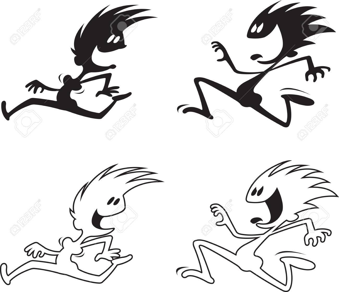 黒の男に追われて女性の漫画のシルエットと好みの色に黒で縁取られた白 ベクトルと利用可能な高解像度の Jpeg ファイル のイラスト素材 ベクタ Image