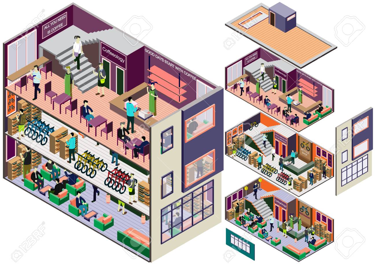 アイソメ図に情報グラフィック インテリア ルームのコンセプトのイラストのイラスト素材 ベクタ Image