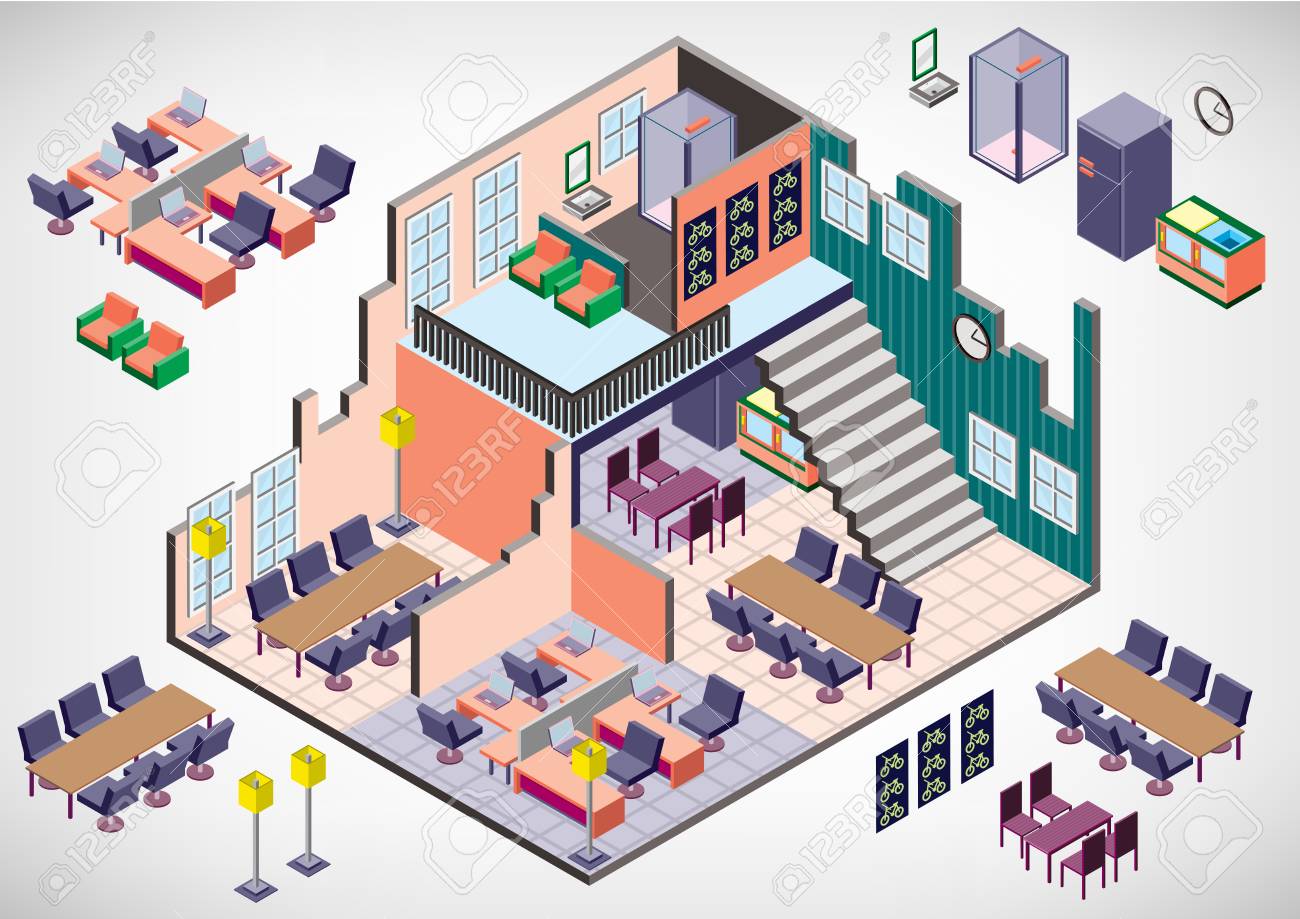 アイソメ図に情報グラフィック インテリア ルームのコンセプトのイラスト のイラスト素材 ベクタ Image