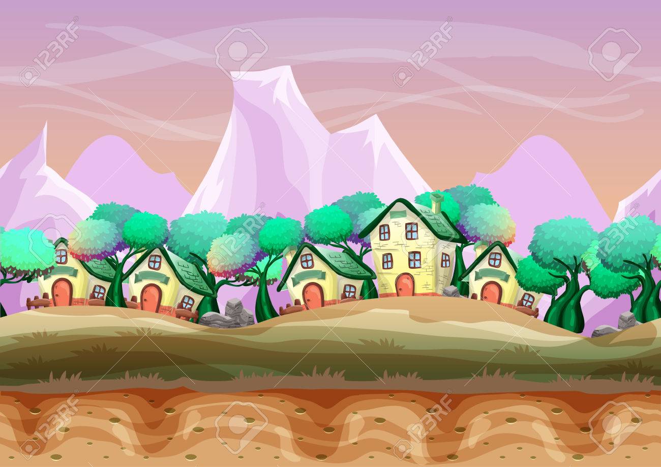 シームレスな漫画ベクトル風景と分離したゲームやアニメーション ゲーム デザイン資産のレイヤーのイラスト素材 ベクタ Image