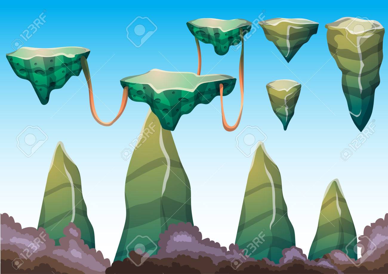 cartoon vector floating island object with separated layers for floating animation