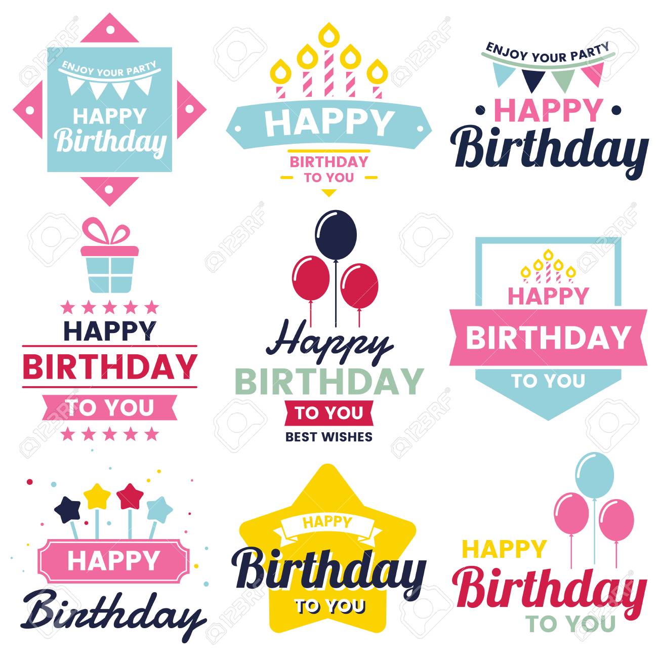 Feliz Cumpleanos Vector Logo Para Pancarta Y Poster Ilustraciones Svg Vectoriales Clip Art Vectorizado Libre De Derechos Image