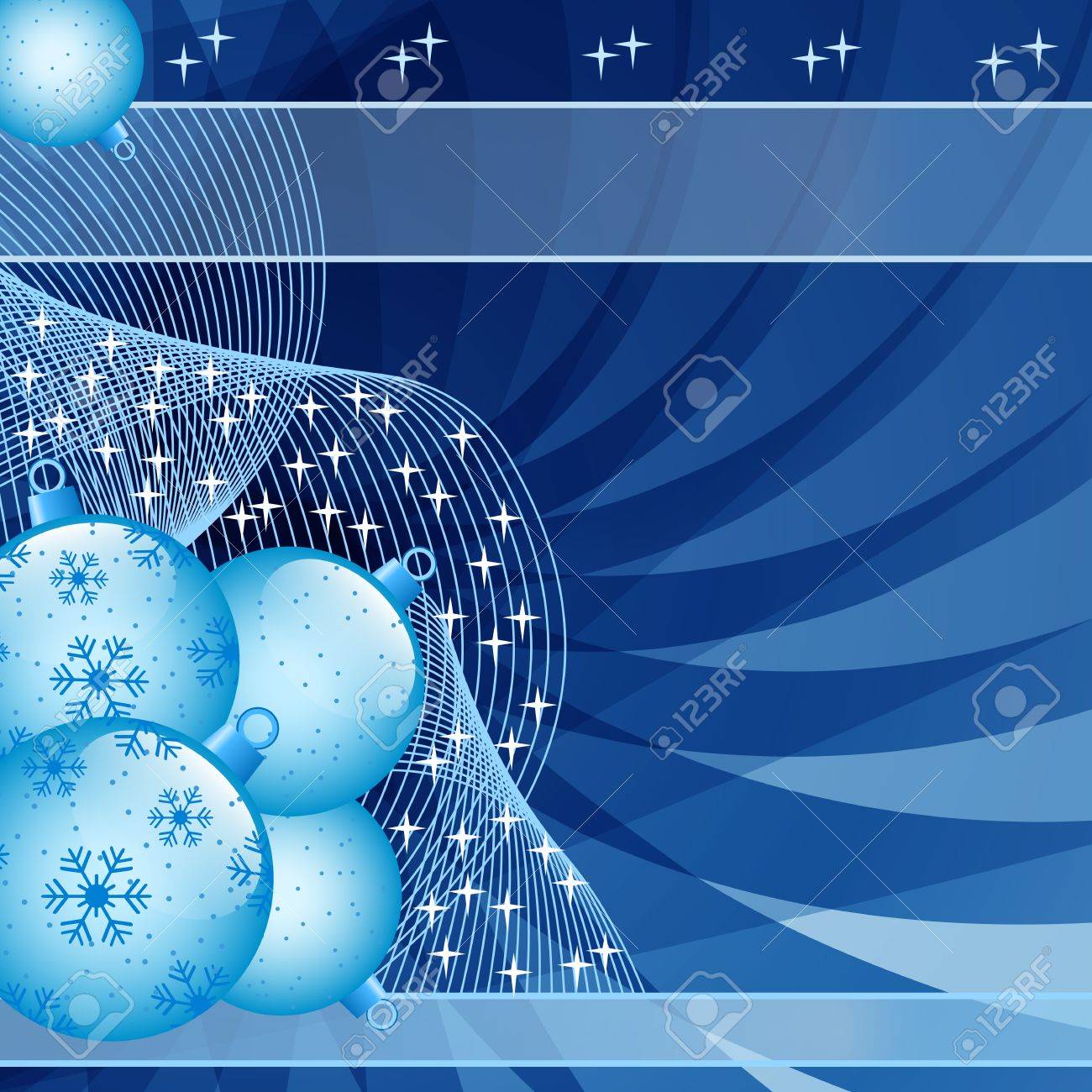 blue christmas balls on abstract wispy background decorated with wispy background