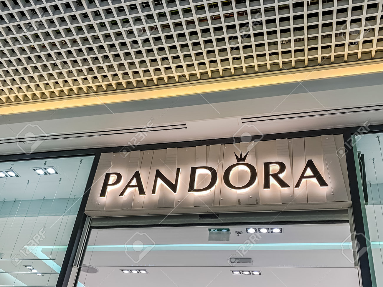 LYON, FRANCE - FEBRUARY 27, 2019: Pandora store of chain of fashion.. LYON, FRANCE - FEBRUARY 27, 2019: Pandora store of chain of fashion..
