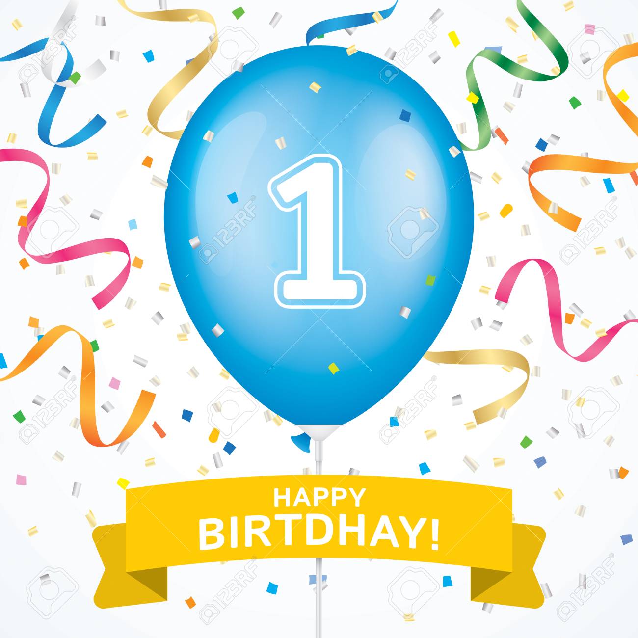 first birthday greeting card vector design blue ballon with stock