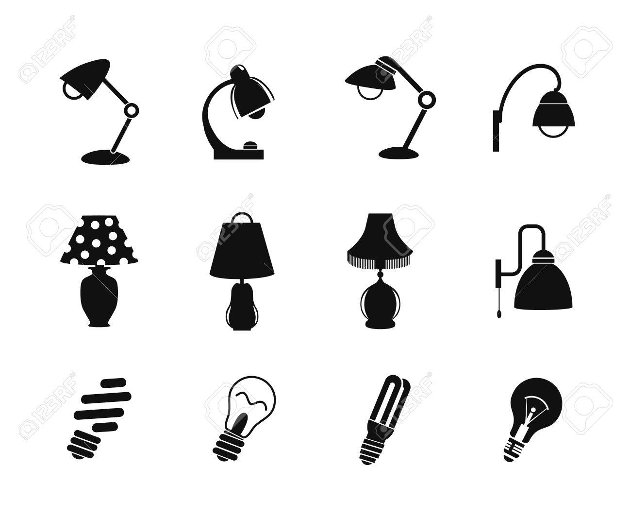 Table Lamp And Light Icon Simple Style, Black Silhouette On A White  Background Royalty Free SVG, Cliparts, Vectors, And Stock Illustration.  Image 37175446.