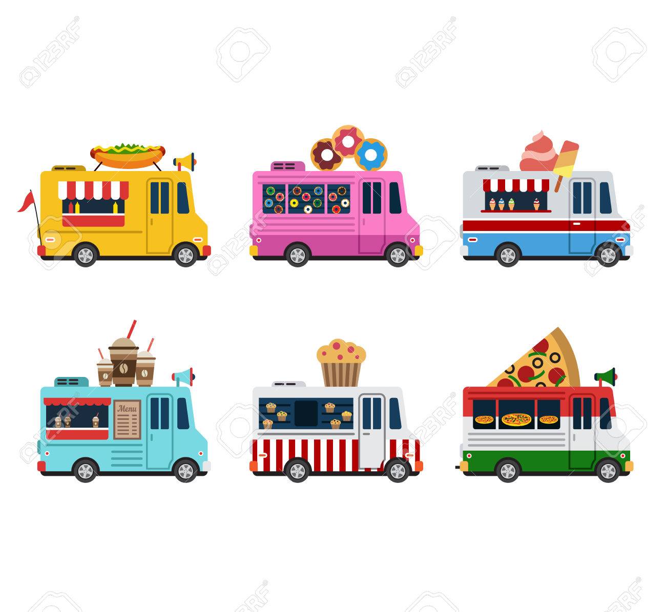 Van avec de la nourriture, repas à domicile, restauration rapide. Icône vecteur de style plat Van avec de la nourriture, repas à domicile, restauration rapide. Icône vecteur de style plat