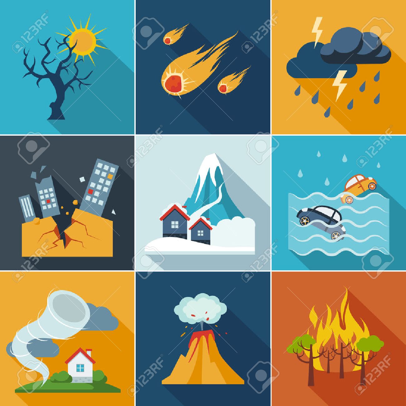自然災害現象のアイコン セット フラット スタイル のイラスト素材 ベクタ Image