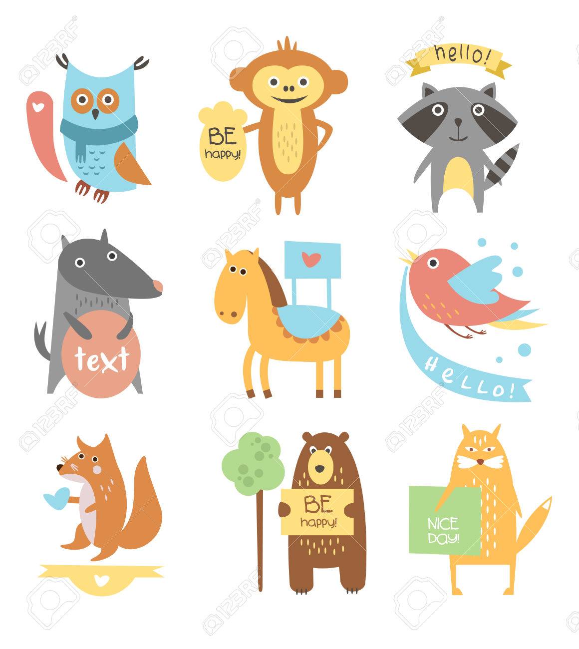 かわいい動物とリボンとテキスト ボードの鳥 ベクトル フラット イラスト セットのイラスト素材 ベクタ Image かわいい動物とリボンとテキスト ボードの鳥 ベクトル フラット イラスト セットのイラスト素材 ベクタ Image